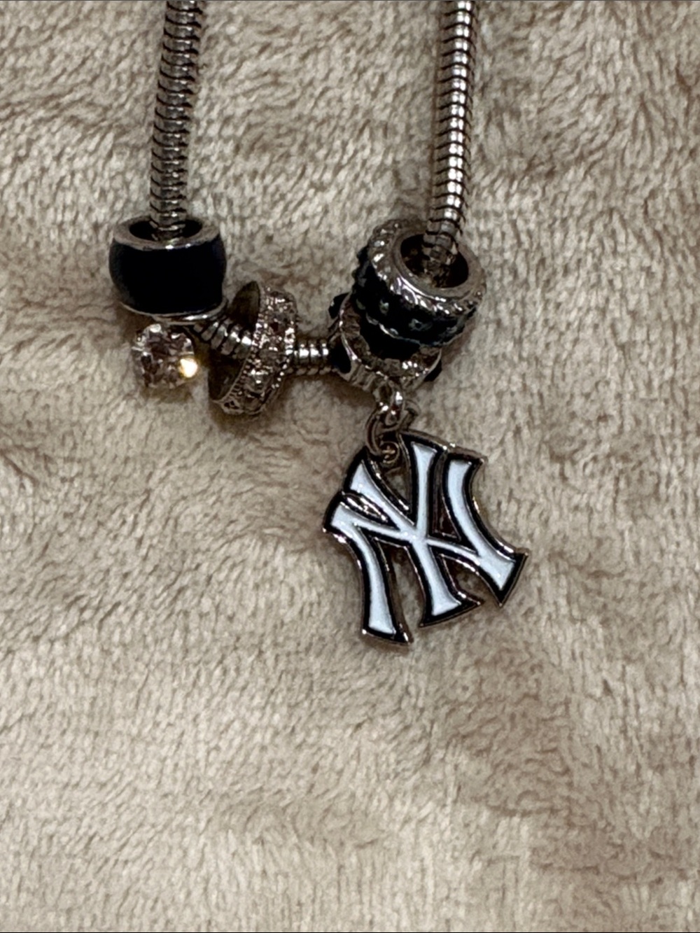 Silver-tone White Enamel Sports Logo Charm Bracelet Pendant
